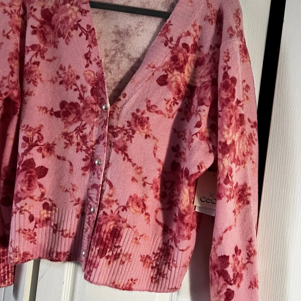 CeCe Women's Pink Floral Cardigan - Picture 6 of 15